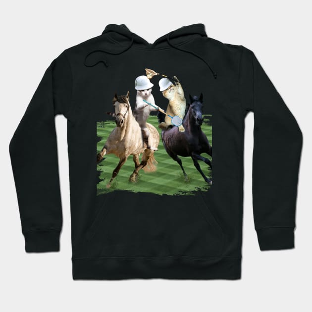 Cat Playing Polo Cats Riding Horse Funny Hoodie by Random Galaxy